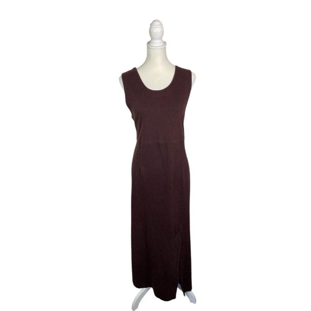 Eddie Bauer Brown Maxi Dress Sleeveless Cotton Tall Side Slit Casual Minimalist